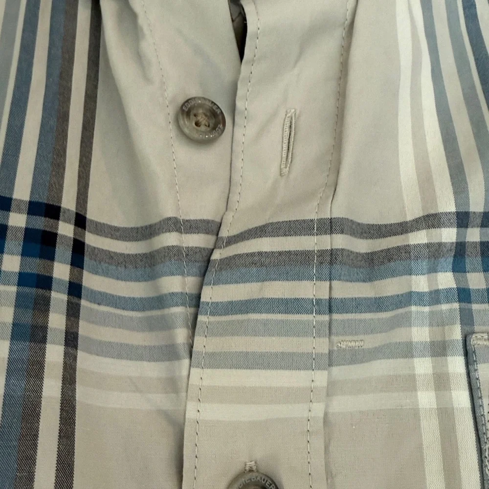 Eddie Bauer Button Up blue plaid Shirt Mens sz L Long Sleeve
